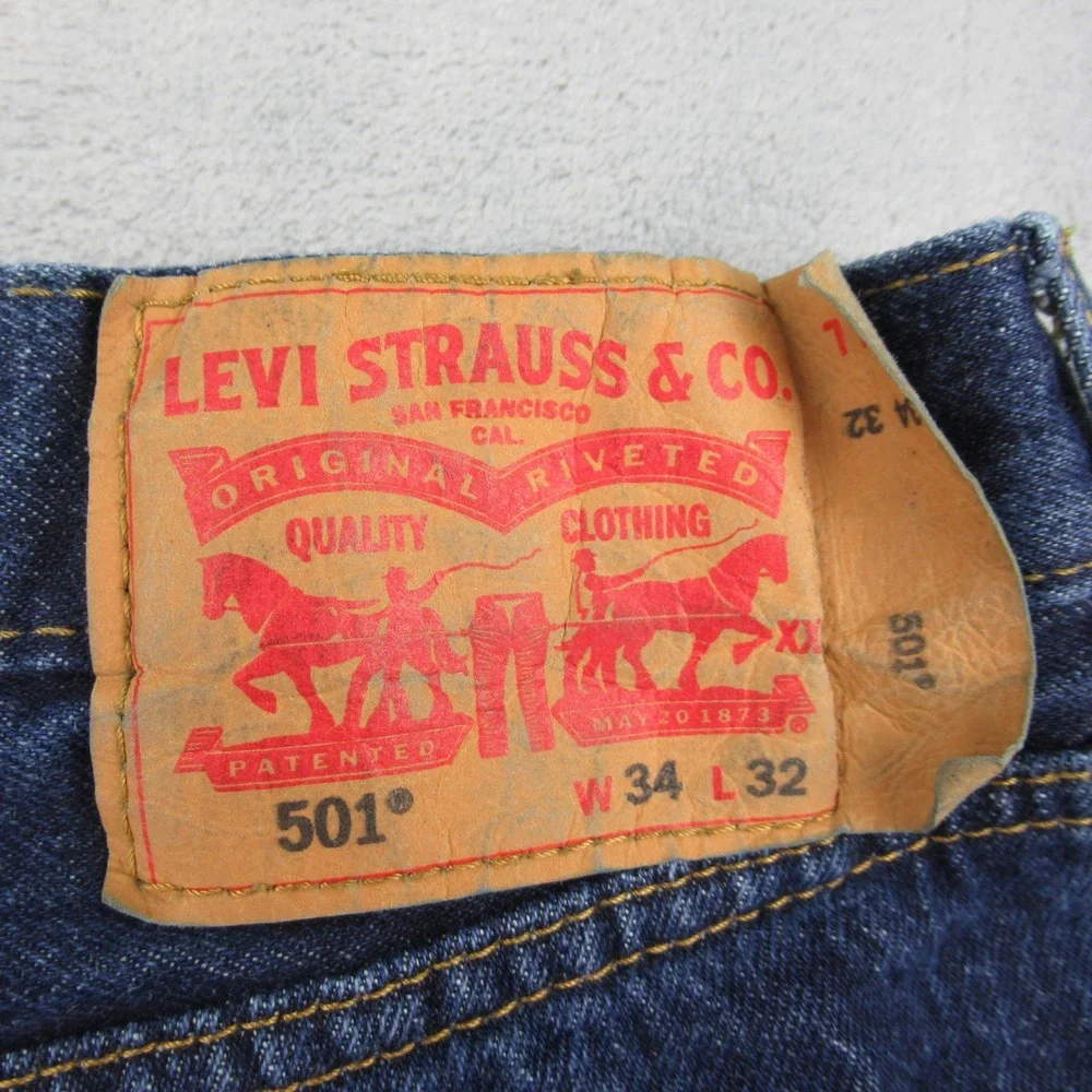 Levis 501 Original Fit Jeans Mens 34x32 Dark Wash Blue Denim 00501-0115